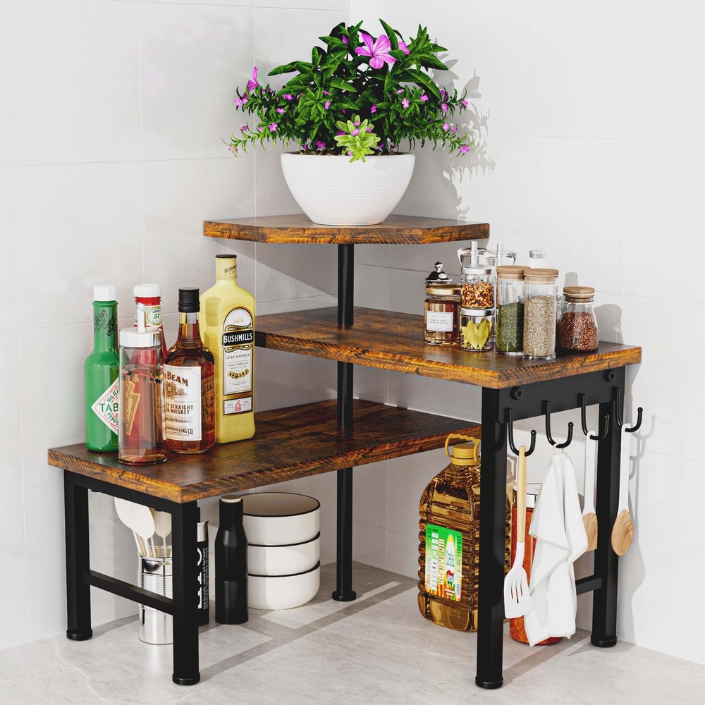 Kitchen Countertop Organizer, 3 Tier Moveable Corner Shelf Kitchen Shelf with...