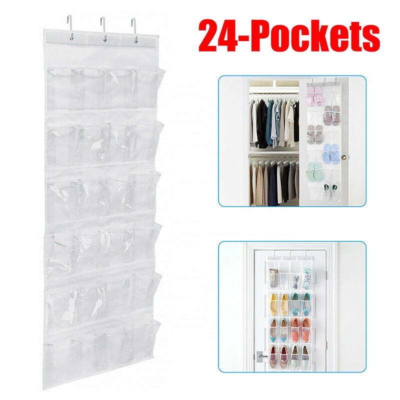 24Pocket Over the Door Shoe Organizer White Crystal  Rack Hanging Storage Hanger