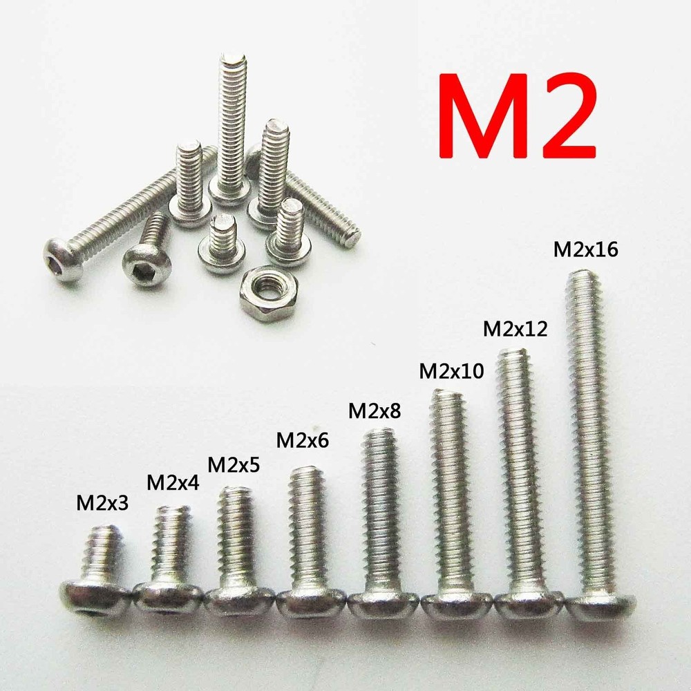 25/100pcs Stainless Steel Metric Thread M2 Button Head Hex Socket Cap Screw Bolt