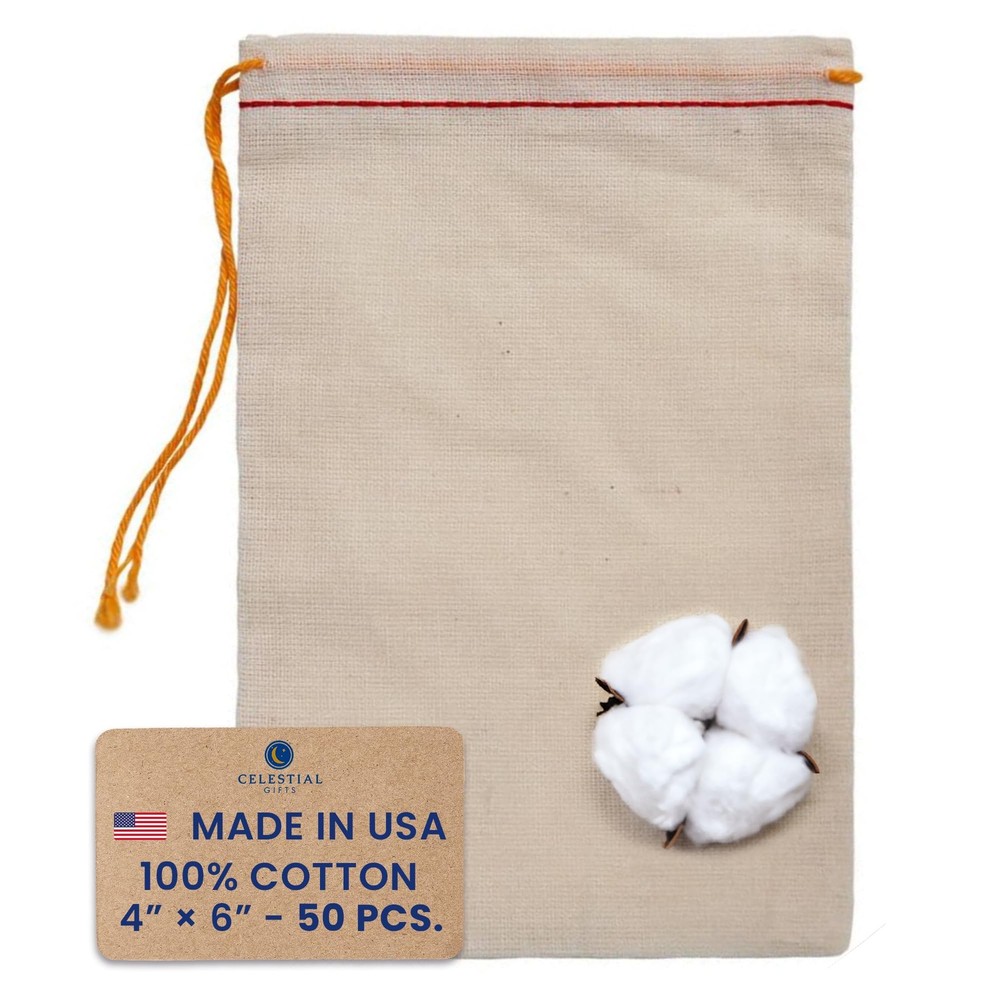 100% Cotton Muslin Drawstring Bags Medium 4x6 50pcs Reusable Tea Bags