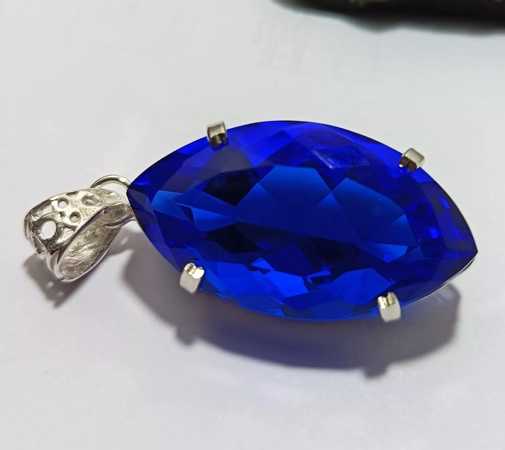 92 Ct Marquise Deep Blue Natural Topaz 925 Solid Silver Pendant Loose Gemstone