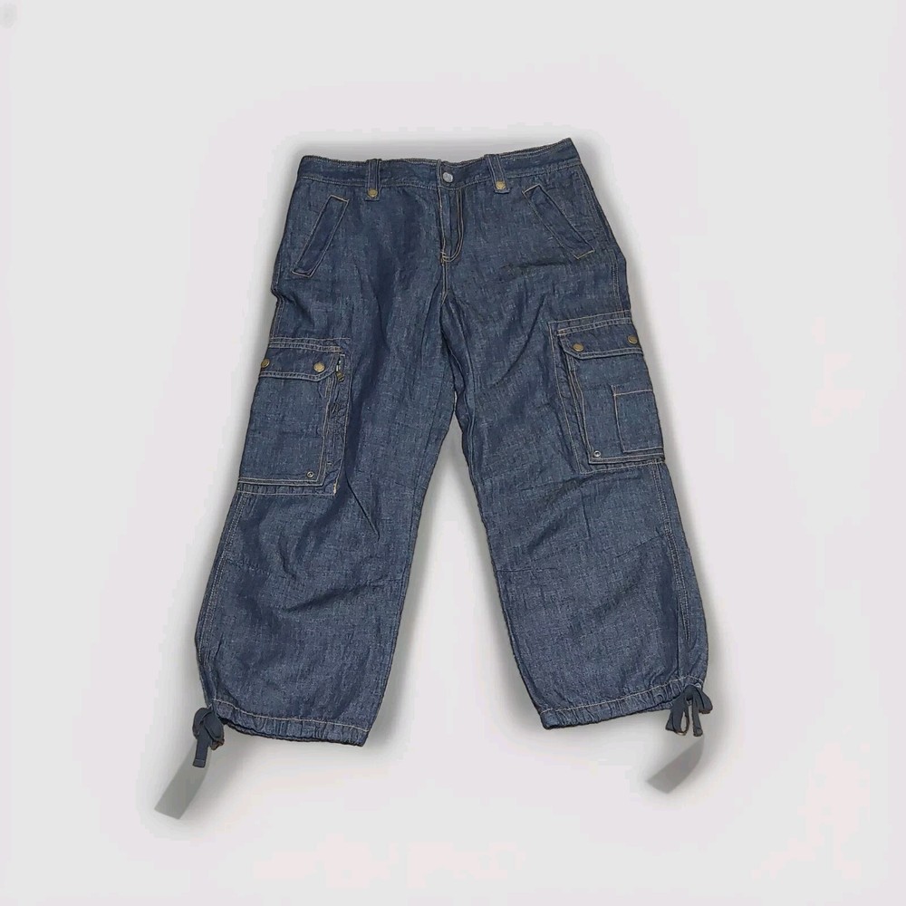 Vintage Ralph Lauren Cargo Cotton Linen Pants Women’s 10 Blue Capri Denim 2010