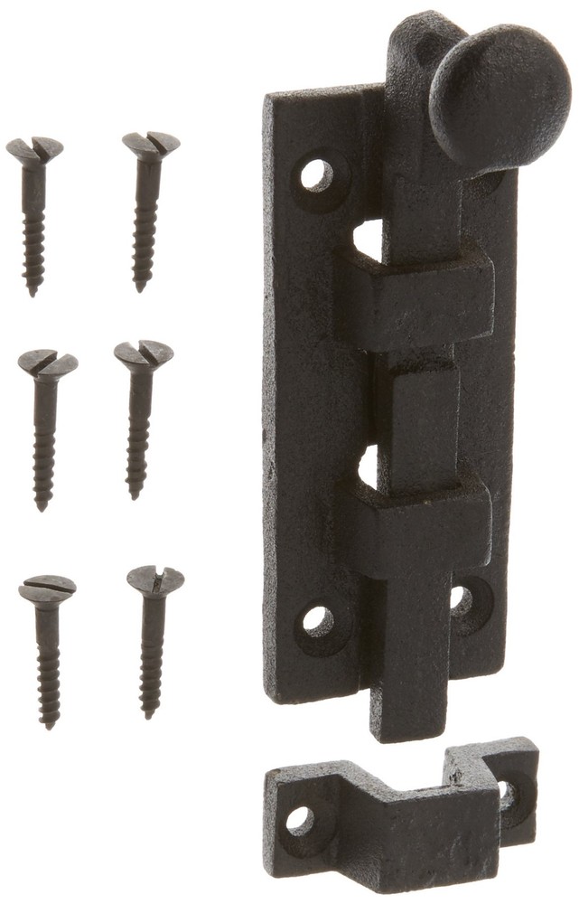 Renovators Supply Manufacturing Slide Bolt Latch 4 in. Black Wrought Iron Sli...