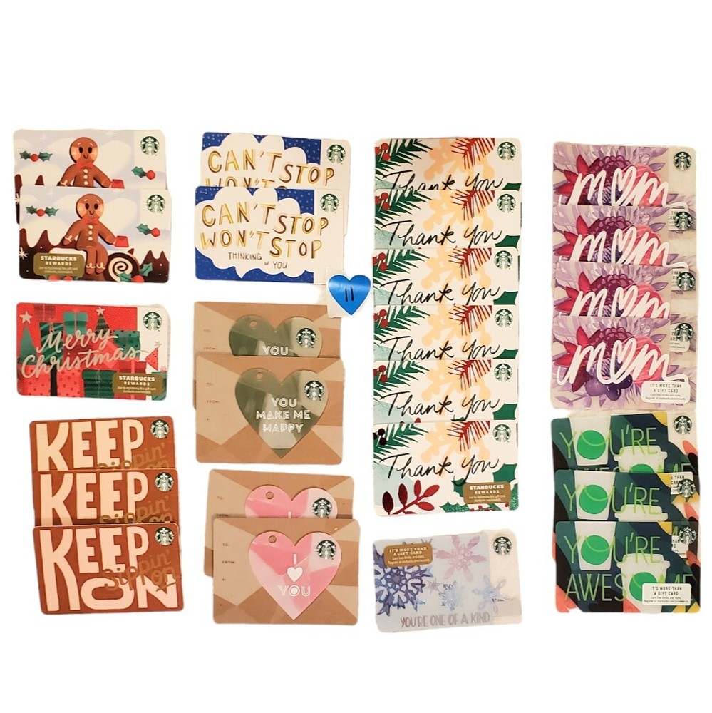 Starbucks Gift Card LOT 11 Thinking Of You Thank Mom Youre Awesome Die-Cut Heart