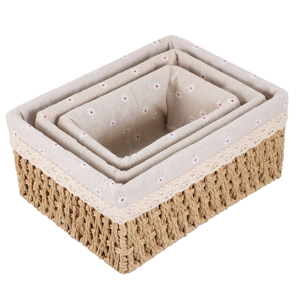 3 Pcs Rattan Storage Basket Lids Hamper Toy Bins Baskets for Shelves