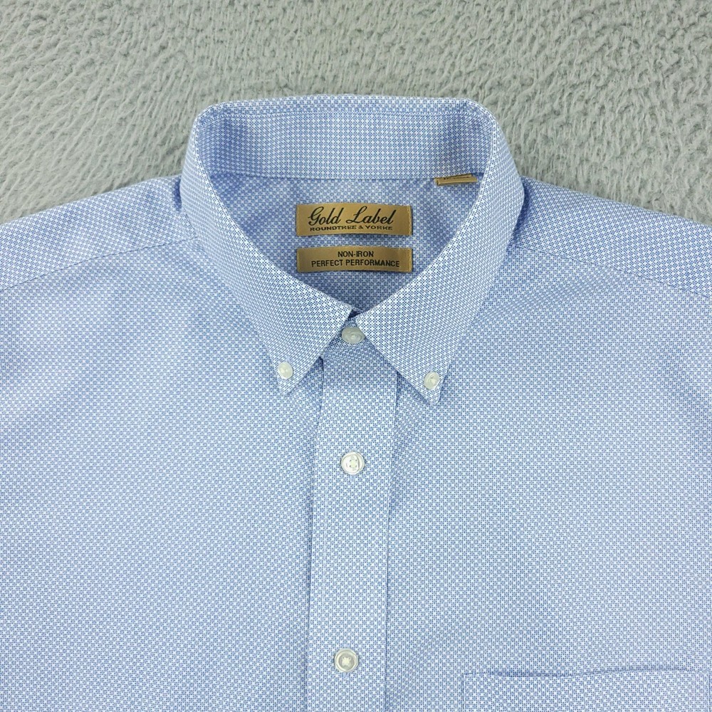 Roundtree & Yorke Gold Label Dress Shirt Mens Large Blue Non Iron Short Sleeve