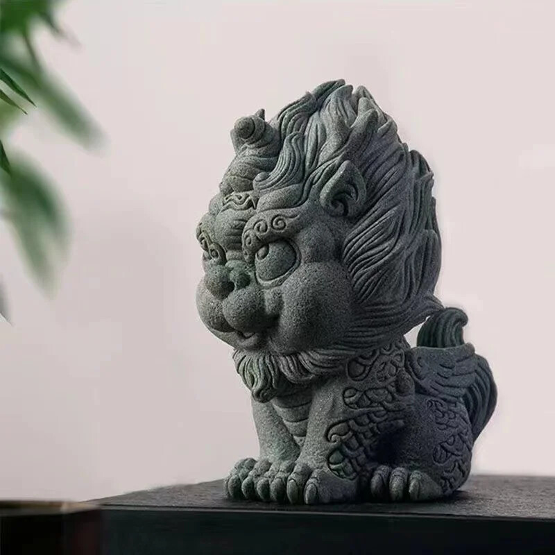 Chinese Green Sand Stone Rui Beast Pixiu Statue for Luck and Wealth