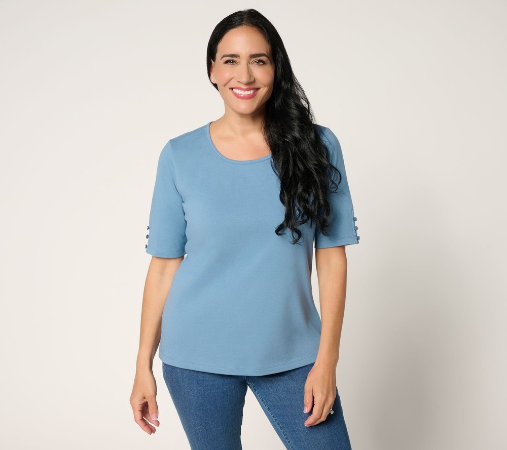 Maya J Women's Top Sz XL Denim & Co. Essentials Perfect Jersey Elbow Blue