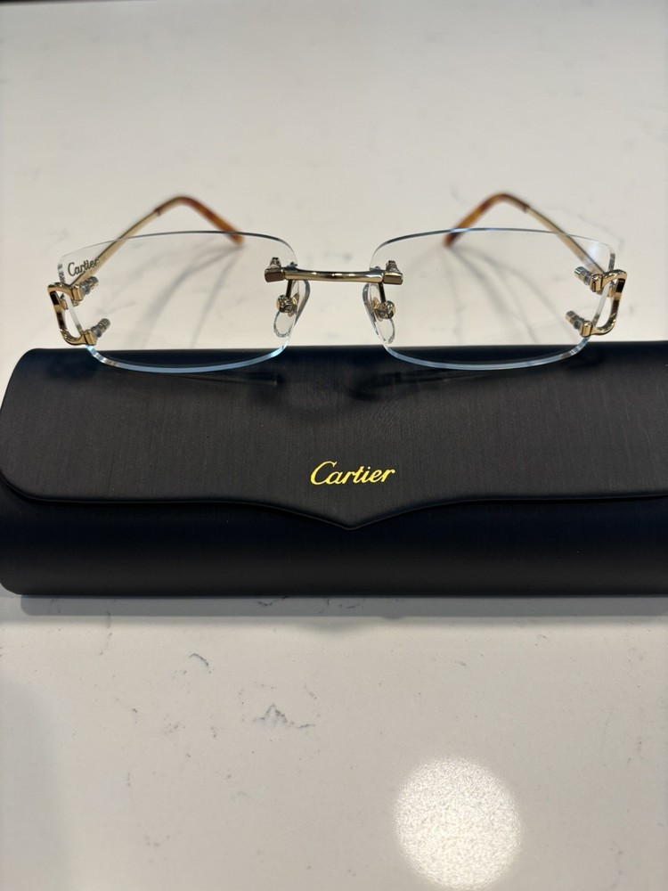 Cartier Big C Decor Optical Rimless Gold Eyeglasses