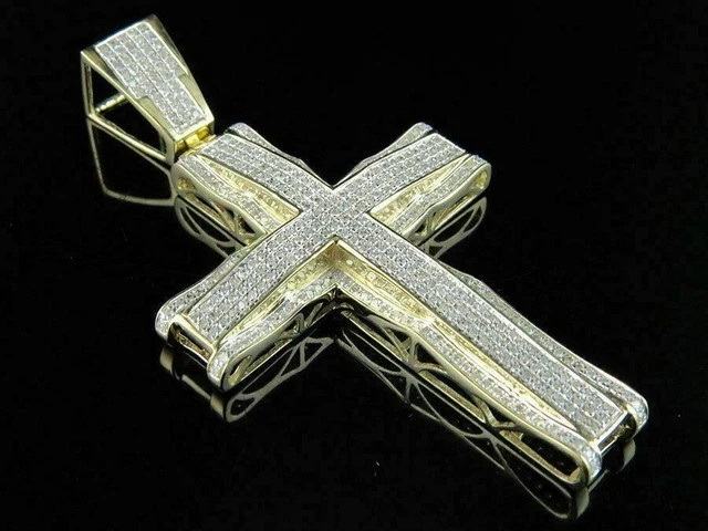 Men's 1.20 Ct Lab Diamond Cross Pendant in 14k Gold Plated