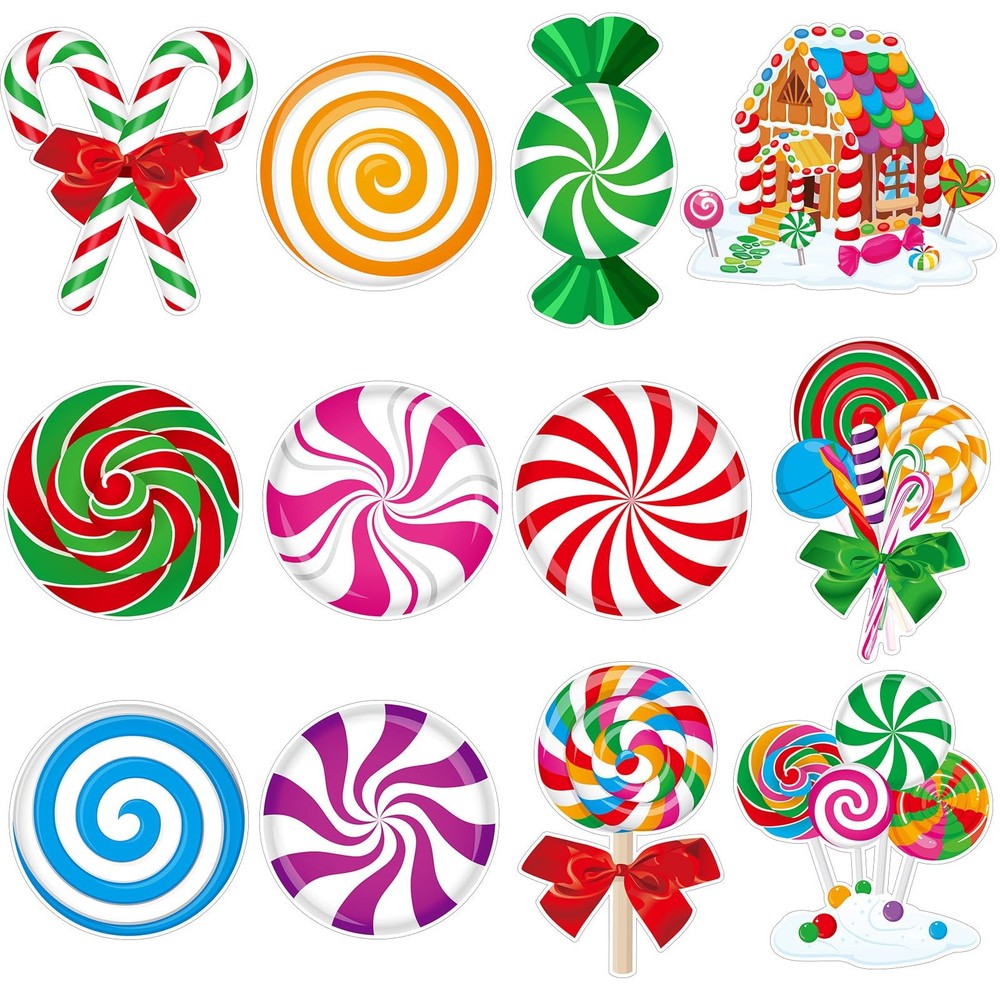 60 Pcs Christmas Candy Bulletin Board Decorations Set Candyland Cutouts Peppe...
