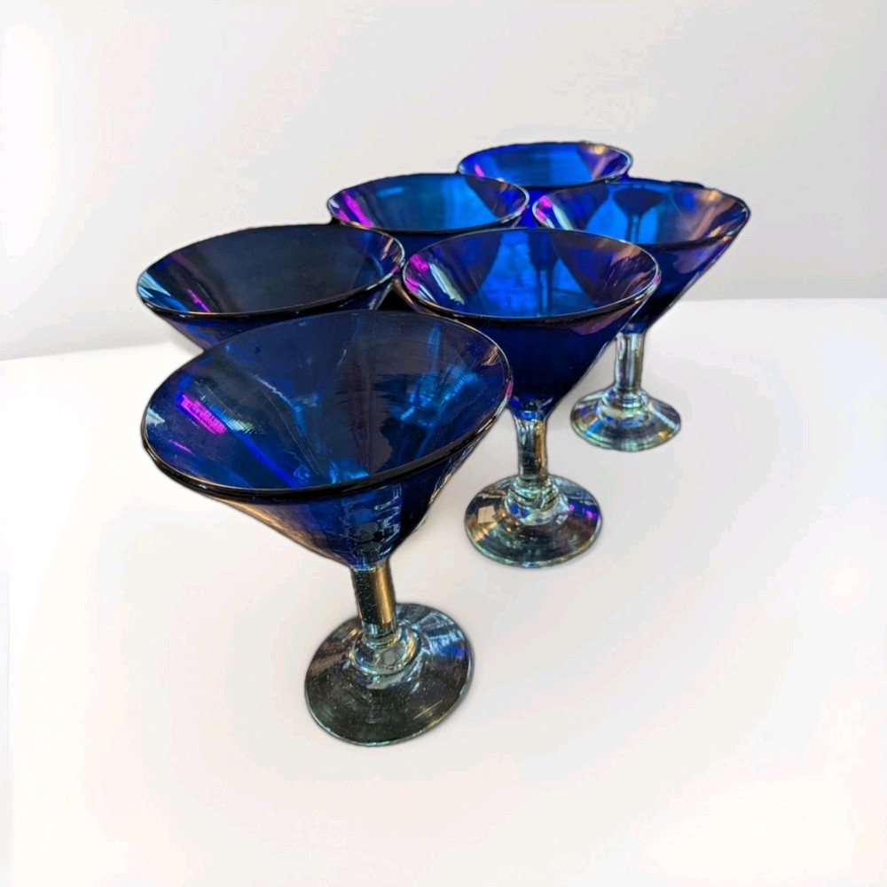 Orion Cobalt Blue 15 oz Mexican Glass Martini Margarita Set