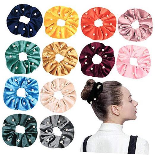 13-Piece Velvet Hair Scrunchies with Pearl Accents  
