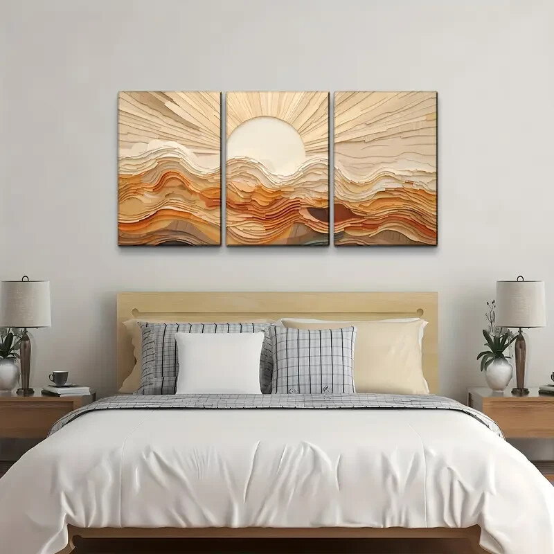 3pcs Boho Abstract Sun Mountain Forest Nature Scenery Canvas Unframed