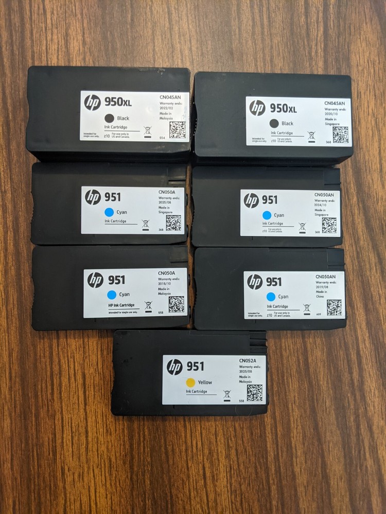 Bundle of 7 Unused HP Ink Cartridges (5 expired, 2 unexpired) 950xl, 951