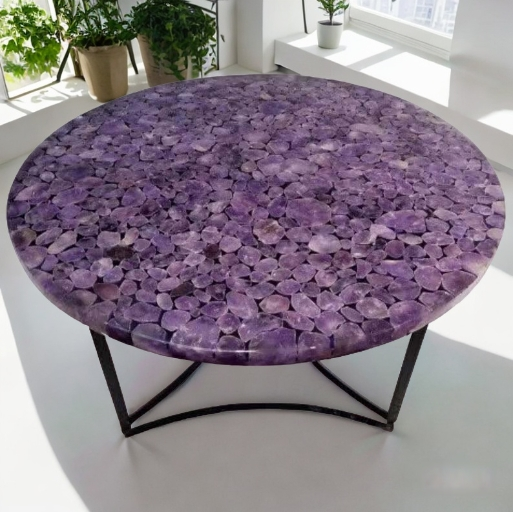 Amethyst Agate Stone Coffee Table Top 30x30 Inches Gemstone Round Centerpiece