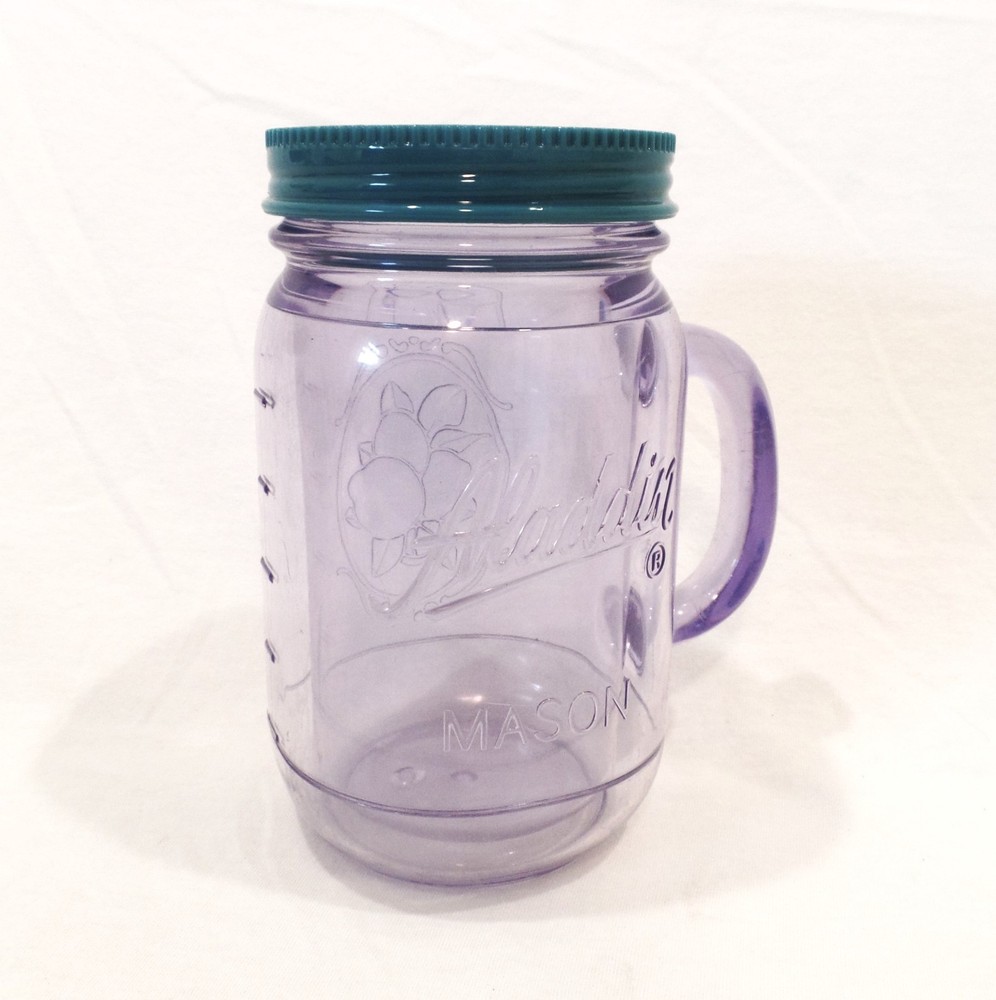 Aladdin Plastic Mason Jar 32 oz Tumbler  Light Violet w/ Turquoise Lid