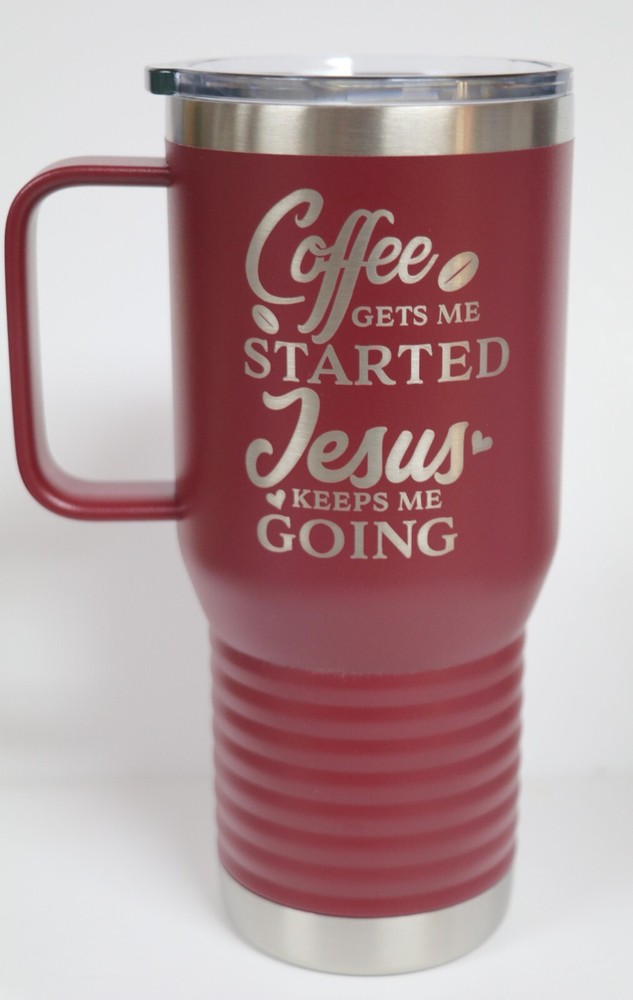 Jesus Keeps Me Going 20oz Engraved Travel Tumbler with Handle