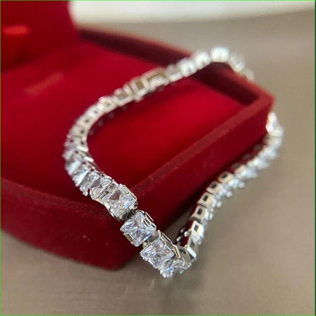 6.50Ct Asscher Moissanite Tennis Bracelet in 14k White Gold for Women