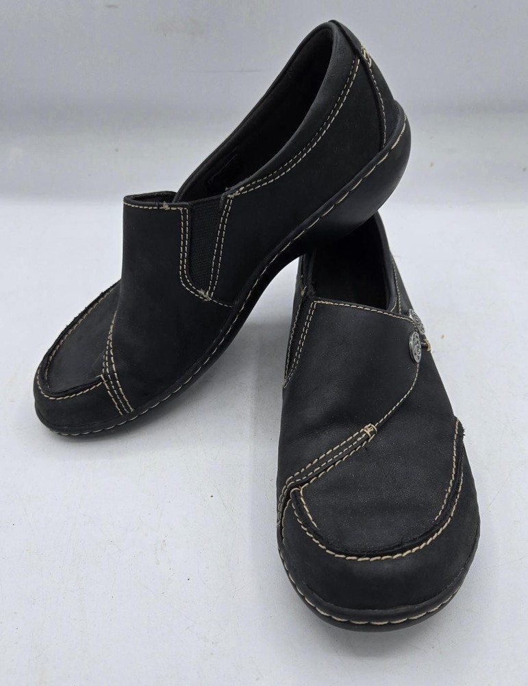 Clark's Ashland Lane Black Leather Slip-On Loafers Size 7