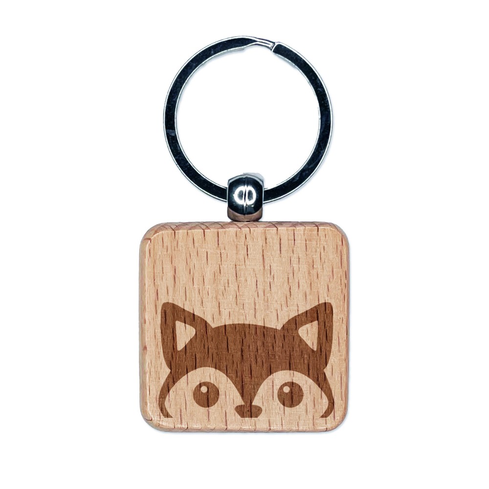 Peeking Fox Engraved Wood Square Keychain Tag Charm