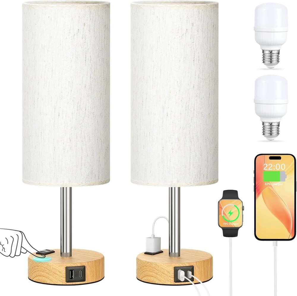 3-Way Dimmable Touch Bedside Table Lamps Set of 2 for Bedroom Lighting