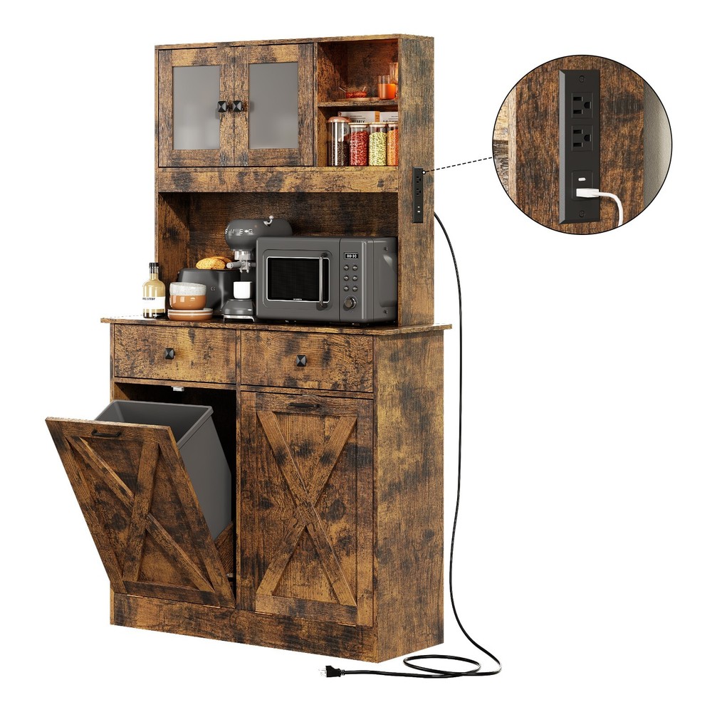 Double Tilt Out 20-Gallon Kitchen Trash Cabinet with Laundry Sorter Storage-image