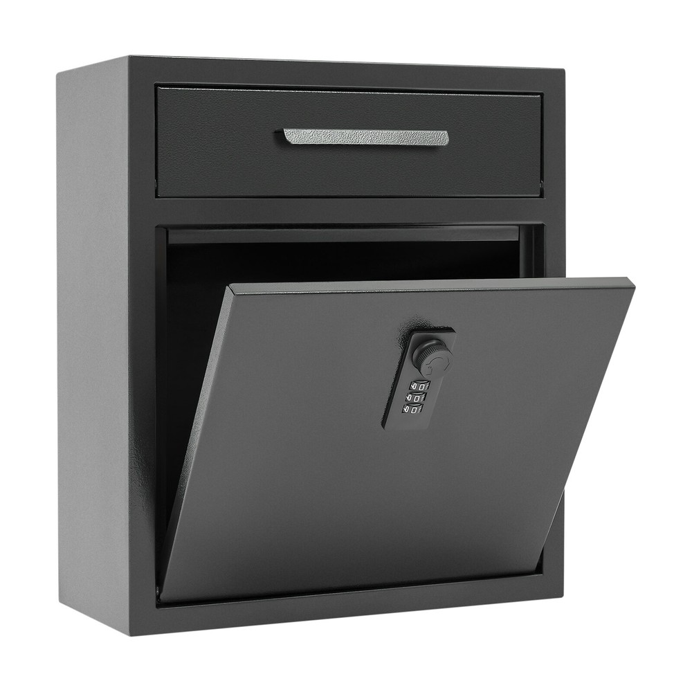 Wall Mount Locking Mailbox Outdoor Secure Letter Drop Box 10.5x4.7x12 Inches