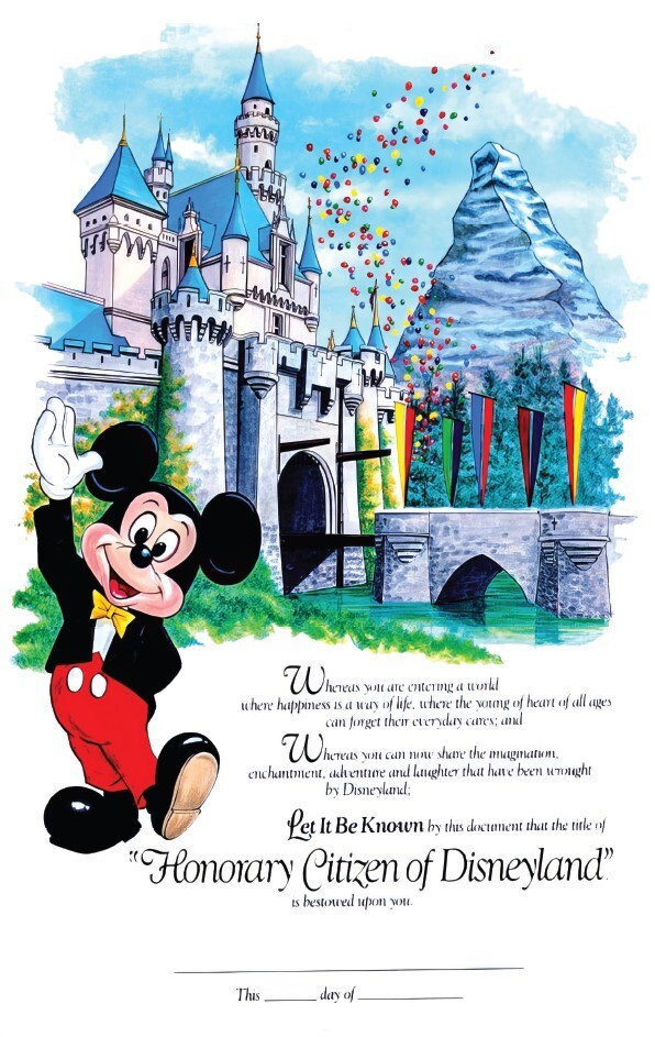 Honorary Disneyland Certificate 13x19 Mickey Mouse Wall Art Poster Print  
