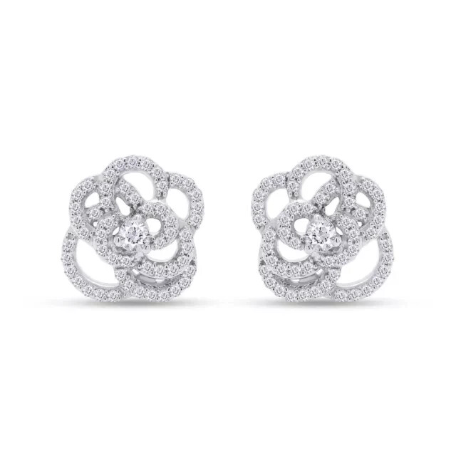 2Ct Round Cut Simulated Diamond Flower Womens Stud Earring 14K White Gold Plated