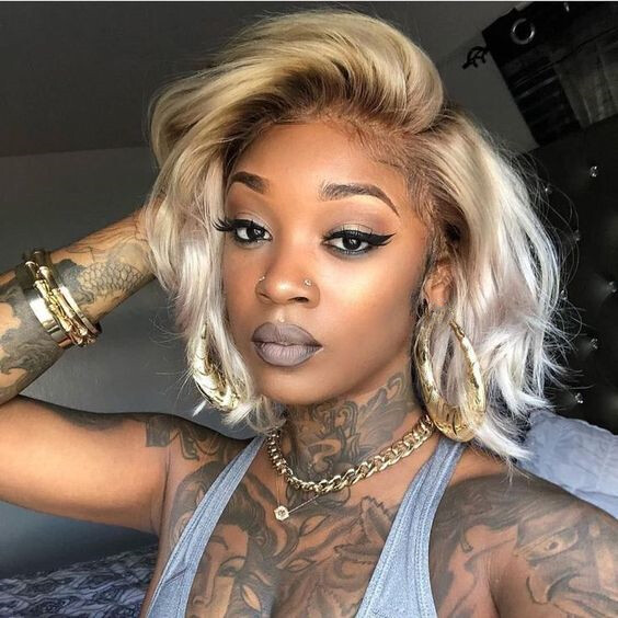 Short Ombre Blonde Brazilian Human Hair Lace Front Wig Pre Plucked Glueless