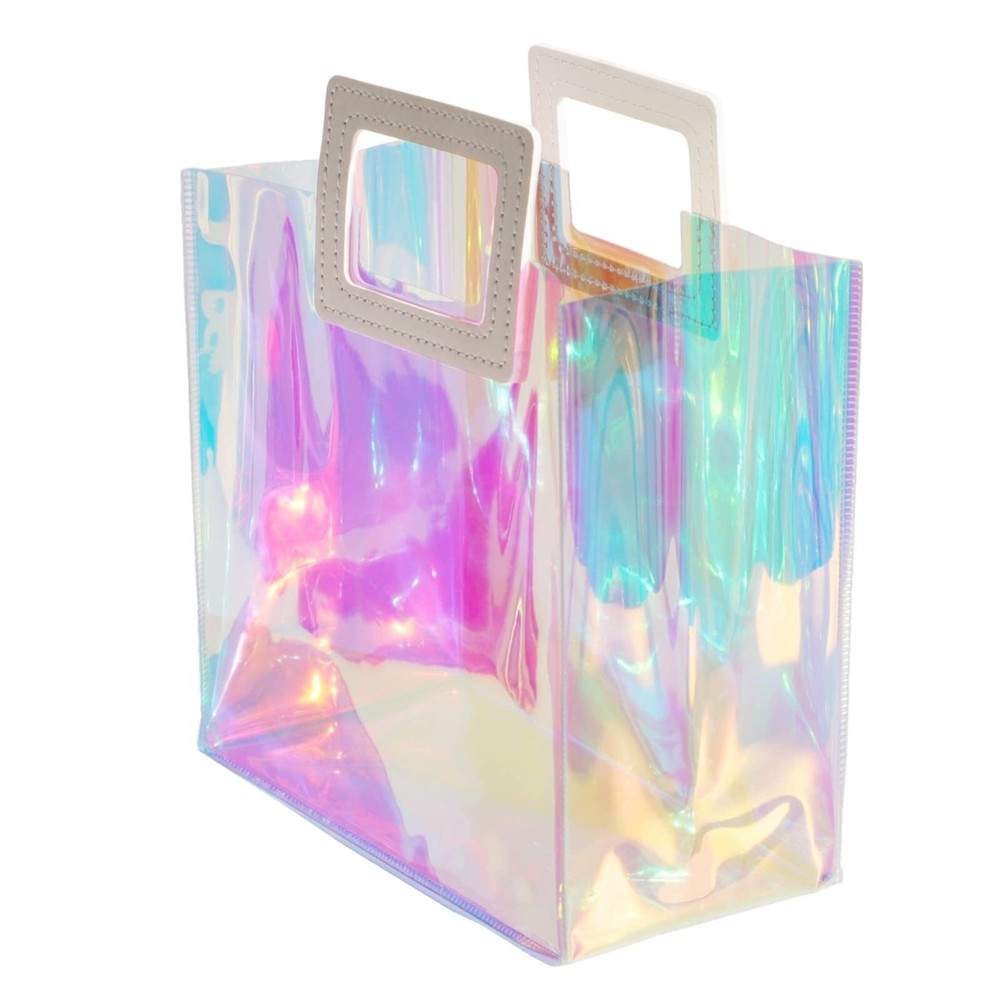 Holographic Small Gift Bag 8.3x8x4'' Clear Reusable Birthday Gift Bag for Wom...
