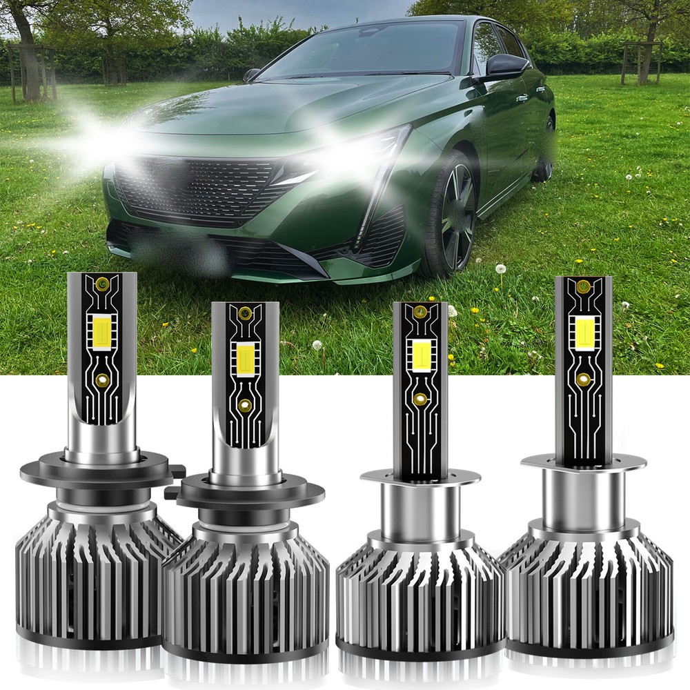For Peugeot 308 2009-2013 LED Headlight Bulbs Kit H1+H7 High Low Beam 6500K