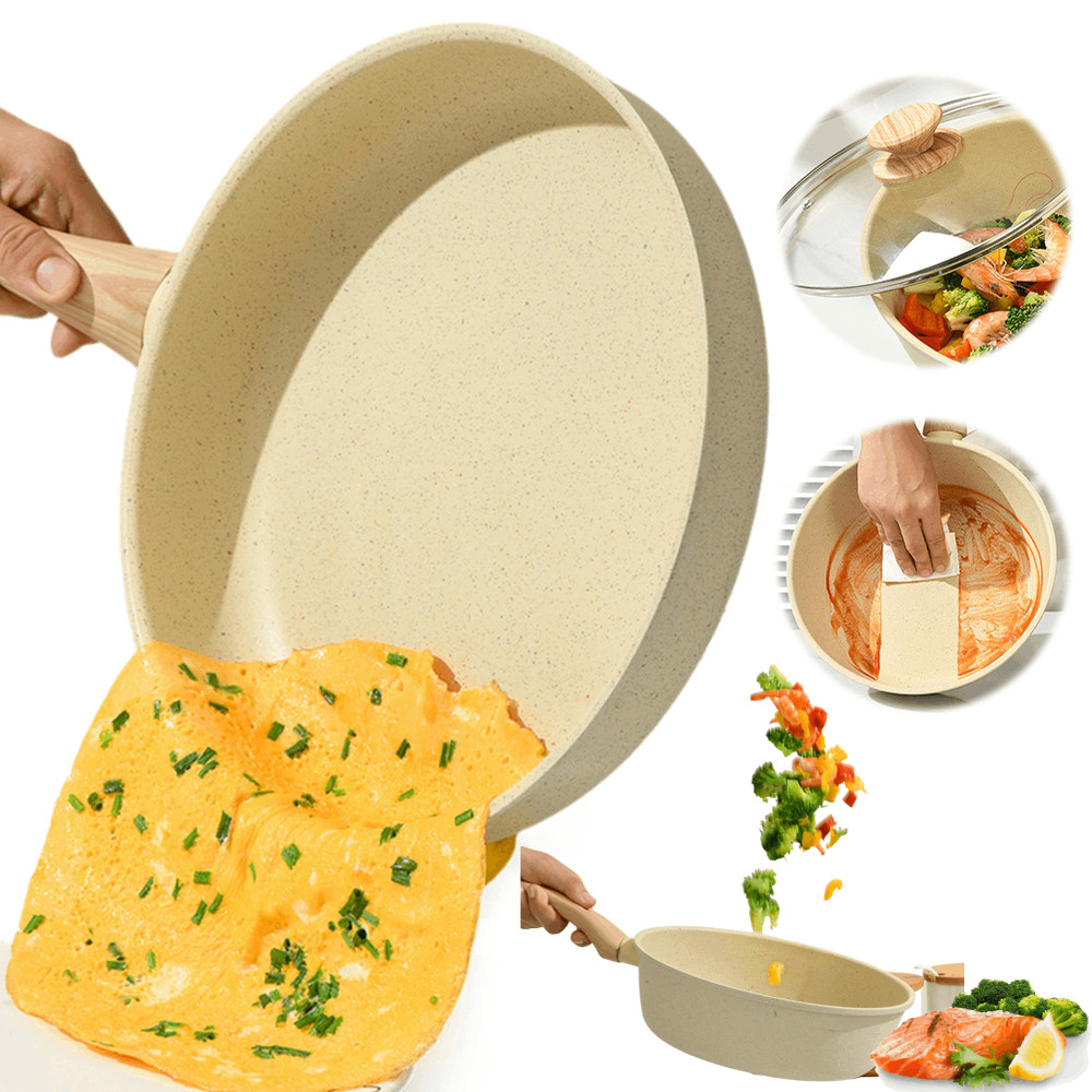 Nonstick White Ceramic Coating Frying Pan Skillet with Lid Healthy Cookware