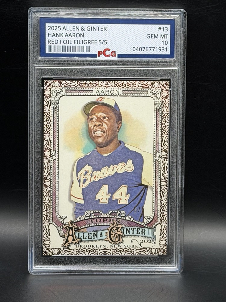 2025 Allen & Ginter Hank Aaron 5/5 Red Foil Filigree SSP #13 Graded PCG 10 🔥HoF