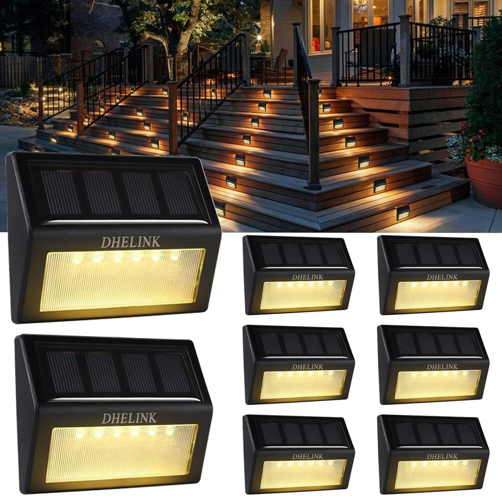 8 Pack Solar LED Deck Lights Waterproof Warm White Auto On Outdoor Step Lights