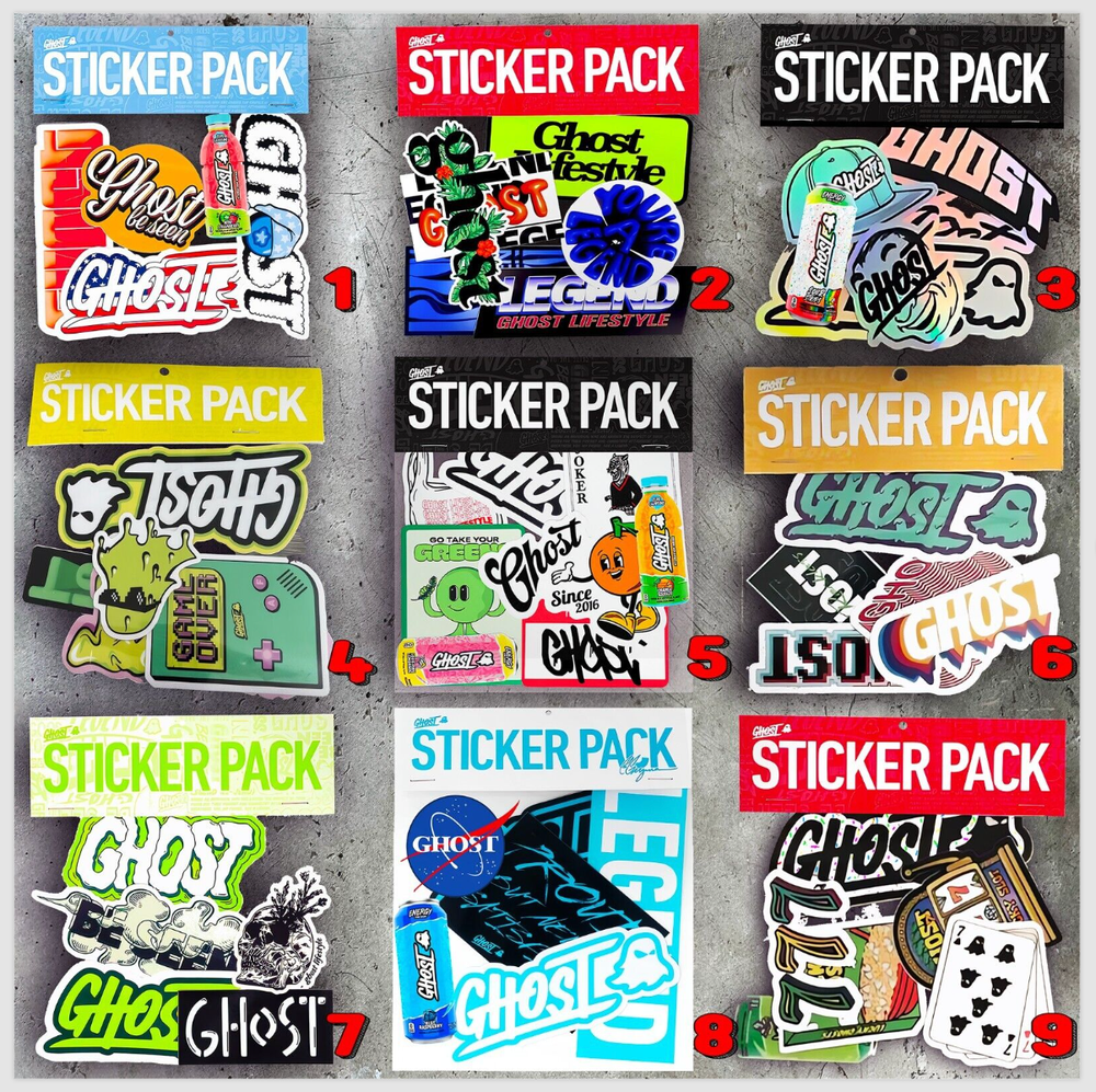 GHOST ENERGY Vinyl Sticker Pack with Custom Sizes and Waterproof Durability