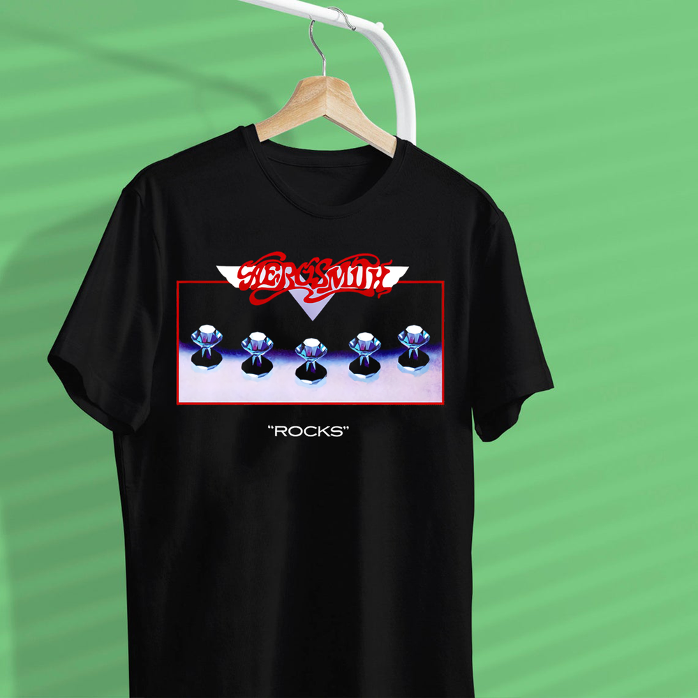 Aerosmith Rocks with Band Drawing Vintage Black Unisex S-4XL T-Shirt SG537