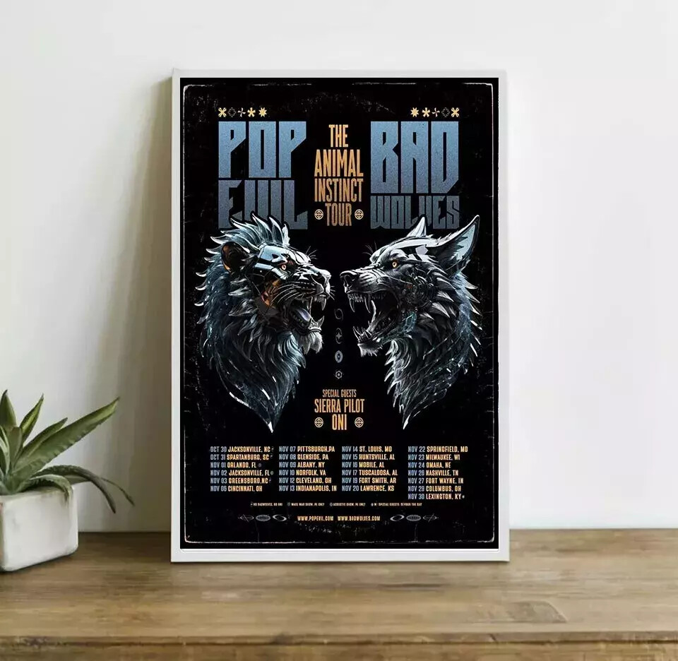 Pop Evil + Bad Wolves Tour 2024 2025 Poster - Concert Art for Music Fans