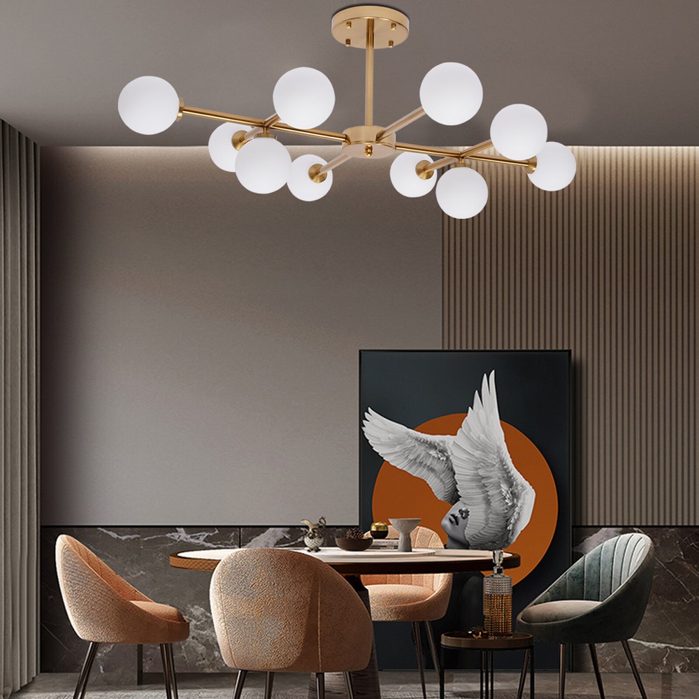 Modern Sputnik Ceiling Chandelier Light 10 Heads Branch Glass Globe Lamp Fixture