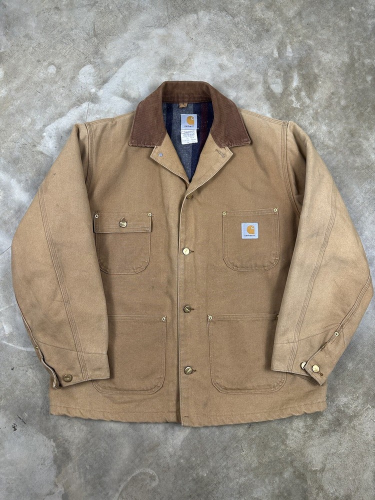 Vintage Carhartt Mens Brown Chore Jacket Size 44 Blanket Lined Ranch C01