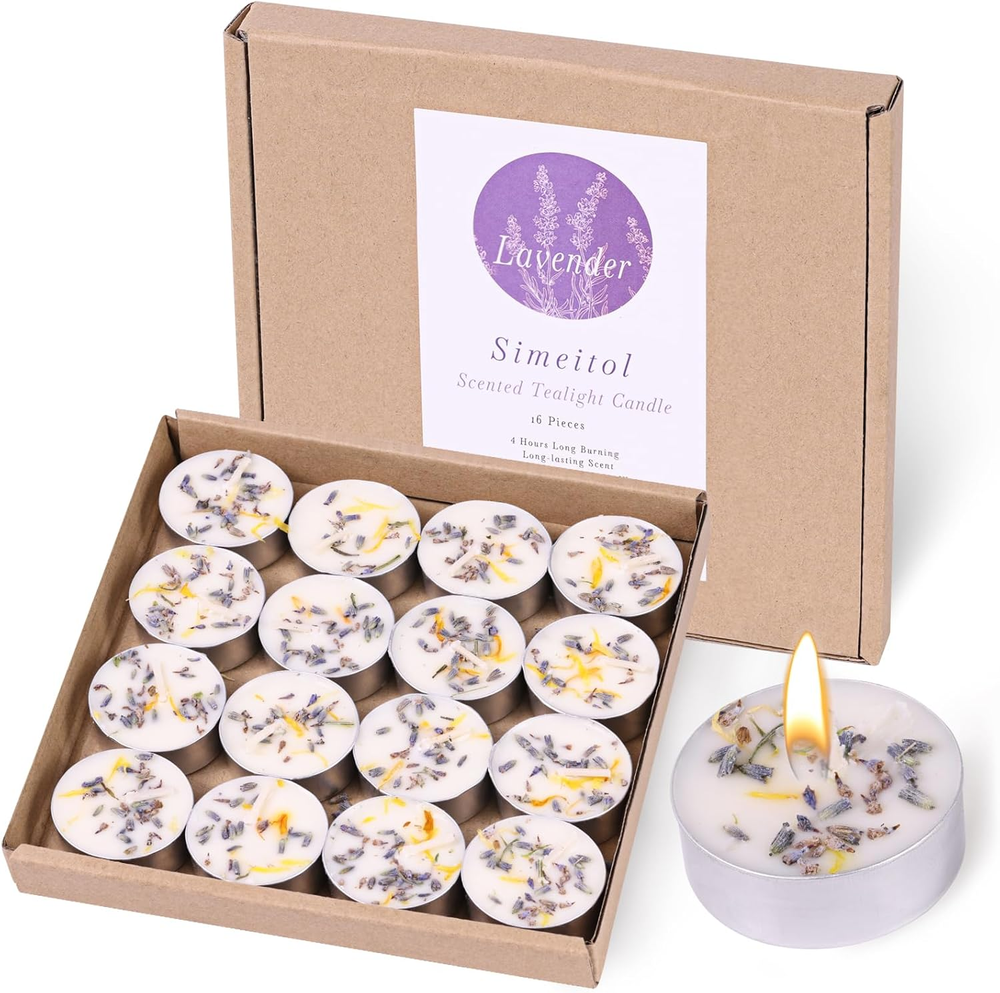 Lavender Scented Palm Wax Tealights 16-Pack 4-Hour Burn White Tea Lights