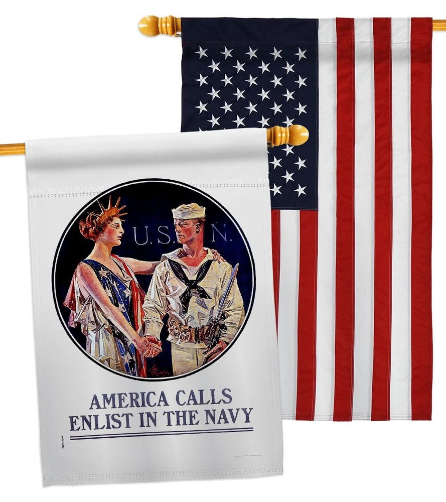 Enlist in The Navy House Flag Pack Armed Forces USN Seabee United State Ameri...