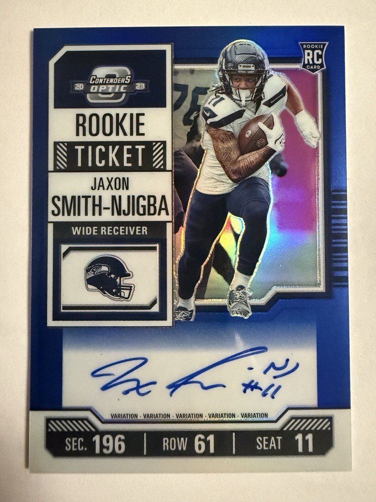 2023 Contenders Optic Jaxon Smith-Njigba #177 Blue Rookie Ticket Auto 9/50