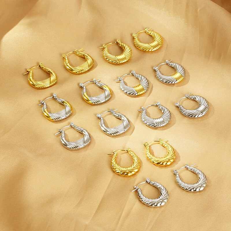 New stainless steel hollow titanium steel texture earrings for women