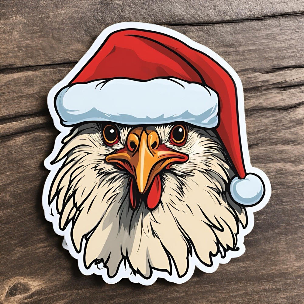 3x1.8” Christmas Chicken AMAZING STICKER! Animal Sticker