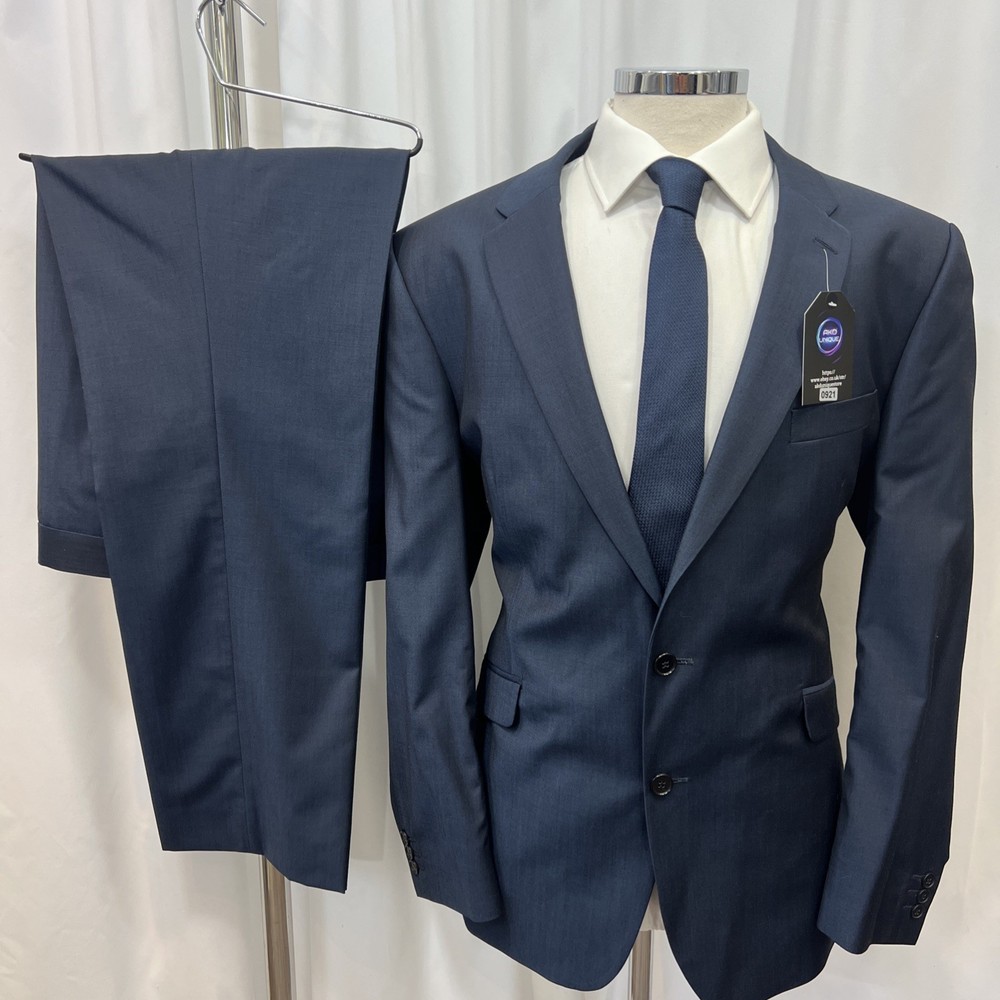 Navy Wool Blend Modern 2 Piece Suit by KARL JACKSON Regular Fit C46R W40 L31