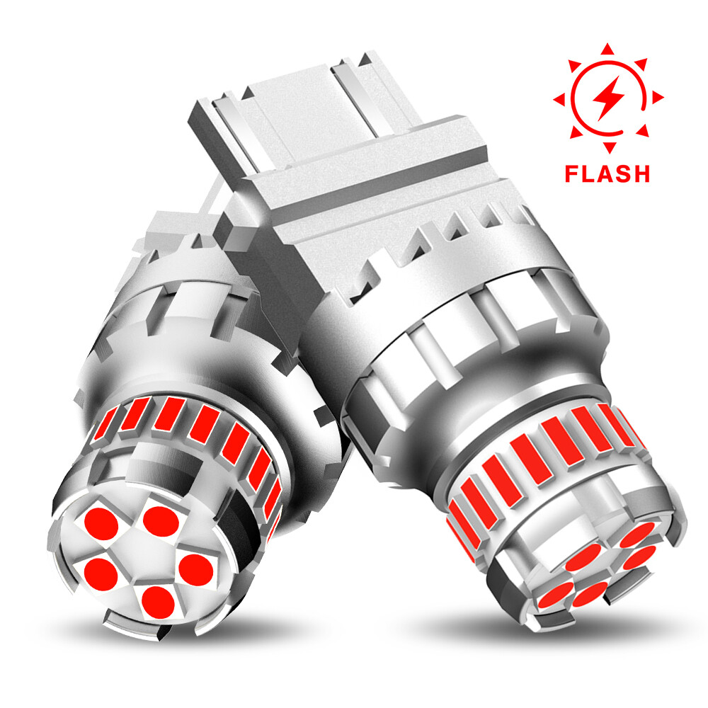 2X 3157 3156 LED Strobe Brake Light Bulb Red Flashing Blinking Tail Light Bulbs