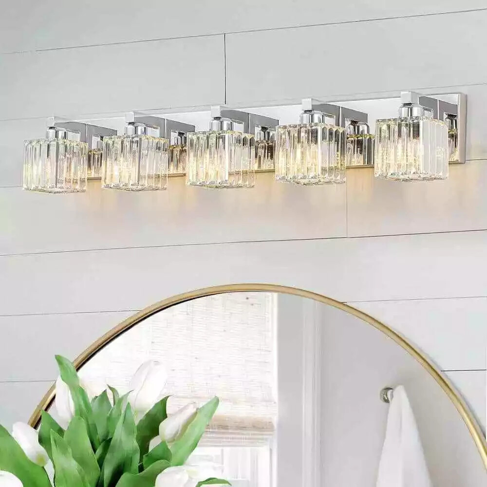EDISLIVE Orillia 35.4 in. 5-Light Chrome Bathroom Vanity Light w/ Crystal Shades