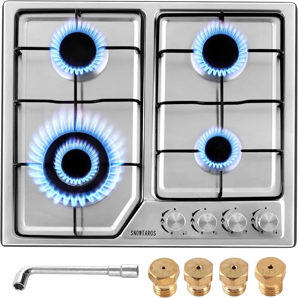 Gas Hob 4 Burners Stainless Steel Propane Gas & Natural Gas 1/1.75 kW/3/3.3 kW